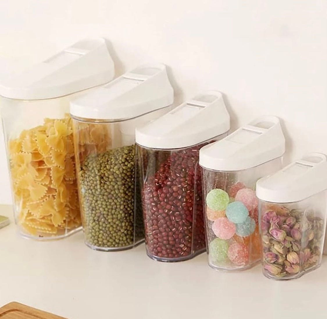 Set Of 5 Food Grade Plastic Food Sealed Cans, Cereal Containers Storage Set, Transparent Food Stuff Canister Keep Fresh Jar Set Set Of 5 Food Grade Plastic Food Sealed Cans, Cereal Containers Storage Set, Transparent Food Stuff Canister Keep Fresh Jar Set